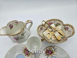 Haviland Limoges Creamer/Sugar Bowl, Gold Pink Roses Demitasse Cups/Saucers