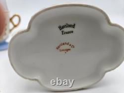 Haviland Limoges Creamer/Sugar Bowl, Gold Pink Roses Demitasse Cups/Saucers