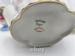 Haviland Limoges Creamer/Sugar Bowl, Gold Pink Roses Demitasse Cups/Saucers
