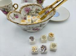 Haviland Limoges Creamer/Sugar Bowl, Gold Pink Roses Demitasse Cups/Saucers