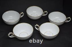 Haviland Limoges Set of 5 Tea Cups & Saucers Fancy Handles 1870's Double Gilding