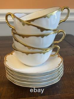 Haviland Limoges White & Gold Cups & Saucers Schleiger 216 Set Of 5 France