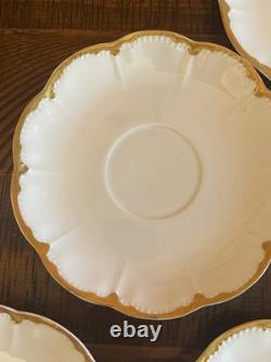 Haviland Limoges White & Gold Cups & Saucers Schleiger 216 Set Of 5 France