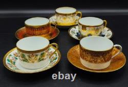 Haviland et Parlon Limogeshand panted with goldset of 5 Tea cups w saucers new