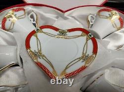 Heart Shape Red & Gold Set Of 6 Demitasse Cups & Saucers GNA Fine Porcelain