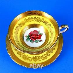 Heavy Gold Rose Center with Yolk Yellow Border Paragon Tea Cup and Saucer Set