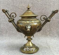 Heavy antique french Napoleon III incense burner cup 19th century bronze lions