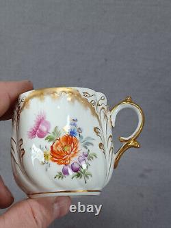 Helena Wolfsohn Dresden Hand Painted Floral & Gold Scrollwork Cup & Saucer A