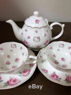 Hello Kitty Teapot Tea Cup Saucer Tea Set Golden Ceramic Rose 2004 Sanrio F/S