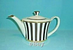 Henri Bendel Rare Iconic Brown And White Stripe Gold Trim Bone China Teapot. NWT