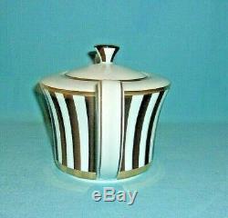 Henri Bendel Rare Iconic Brown And White Stripe Gold Trim Bone China Teapot. NWT