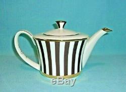 Henri Bendel Rare Iconic Brown And White Stripe Gold Trim Bone China Teapot. NWT