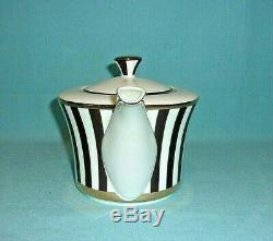 Henri Bendel Rare Iconic Brown And White Stripe Gold Trim Bone China Teapot. NWT