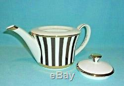 Henri Bendel Rare Iconic Brown And White Stripe Gold Trim Bone China Teapot. NWT