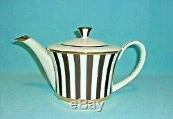 Henri Bendel Rare Iconic Brown And White Stripe Gold Trim Bone China Teapot. NWT