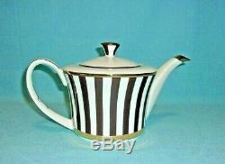 Henri Bendel Rare Iconic Brown And White Stripe Gold Trim Bone China Teapot. NWT