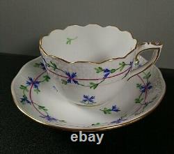 Herend Blue Garland Cup and Saucer Set Gold Rim Hungary 711