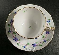 Herend Blue Garland Cup and Saucer Set Gold Rim Hungary 711