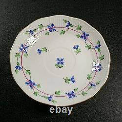 Herend Blue Garland Cup and Saucer Set Gold Rim Hungary 711