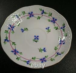 Herend Blue Garland Cup and Saucer Set Gold Rim Hungary 711