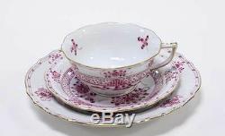 Herend Cup Saucer & Plate Hand Painted Cherry Pink Gold INDIAN BASKET