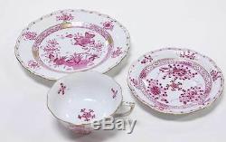 Herend Cup Saucer & Plate Hand Painted Cherry Pink Gold INDIAN BASKET