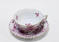 Herend Cup Saucer & Plate Hand Painted Cherry Pink Gold INDIAN BASKET