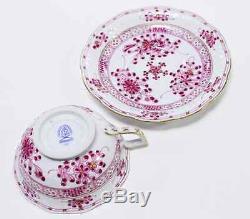 Herend Cup Saucer & Plate Hand Painted Cherry Pink Gold INDIAN BASKET