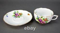 Herend Hungary Hand Painted Floral Tea Cups & Saucers Gold Trim Set of 6