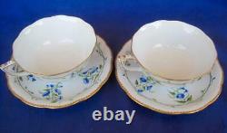 Herend Porcelain 2 Sets Morning Glory Footed Cup & Saucer Blue 24k Gold 20734/NY