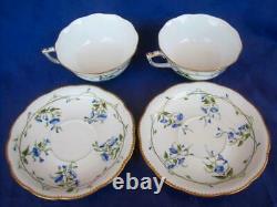 Herend Porcelain 2 Sets Morning Glory Footed Cup & Saucer Blue 24k Gold 20734/NY