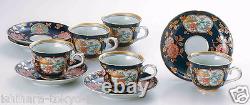 Heritage Imari Golden Floral 5 Coffee Cups & Saucers Set Japan Porcelain