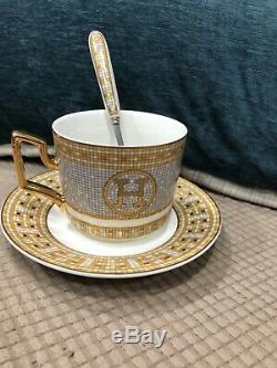 Hermes Cup & Saucer withteaspoon Orange and Gold with H Logo