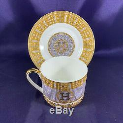 Hermes MOSAIQUE Au 24 (GOLD BAND, SILVER MOSAIC, SMOOTH) Cup & Saucer 2 1/2