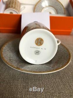 Hermes Mosaique au 24 Coffee cup & saucer Set of 2 Gold Porcelain 100% Aut