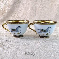 Hermes Paris Tea Cup & Saucer Cheval d'Orient Gold Paint 2 Sets Tableware withCase