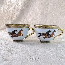 Hermes Paris Tea Cup & Saucer Cheval d'Orient Gold Paint 2 Sets Tableware withCase