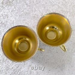 Hermes Paris Tea Cup & Saucer Cheval d'Orient Gold Paint 2 Sets Tableware withCase