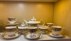 Hermes inspired Bone China Tea Set Teapot, six tea Cups six Saucers New In Box