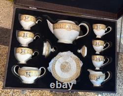 Hermes inspired Bone China Tea Set Teapot, six tea Cups six Saucers New In Box