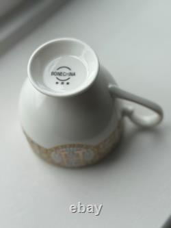 Hermes inspired Bone China Tea Set Teapot, six tea Cups six Saucers New In Box