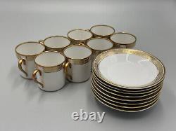 Hertel Jacob Bavaria Germany White Gold Greek Key Rim Cups and Saucers Set of 8
