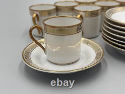 Hertel Jacob Bavaria Germany White Gold Greek Key Rim Cups and Saucers Set of 8