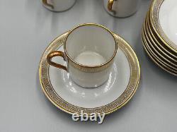 Hertel Jacob Bavaria Germany White Gold Greek Key Rim Cups and Saucers Set of 8