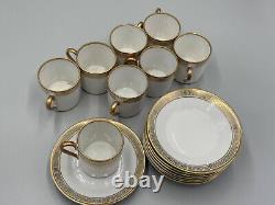 Hertel Jacob Bavaria Germany White Gold Greek Key Rim Cups and Saucers Set of 8