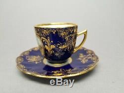 Heufel Dresden Hand Painted Courting Scene Cobalt Gold Demitasse Cup & Saucer #4