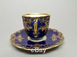 Heufel Dresden Hand Painted Courting Scene Cobalt Gold Demitasse Cup & Saucer #4