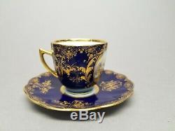 Heufel Dresden Hand Painted Courting Scene Cobalt Gold Demitasse Cup & Saucer #4