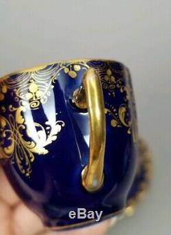 Heufel Dresden Hand Painted Courting Scene Cobalt Gold Demitasse Cup & Saucer #5