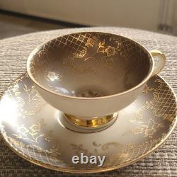 Hutschenreuther Bavaria Porcelain Tea Cup & Saucer Set Floral Grey Gold